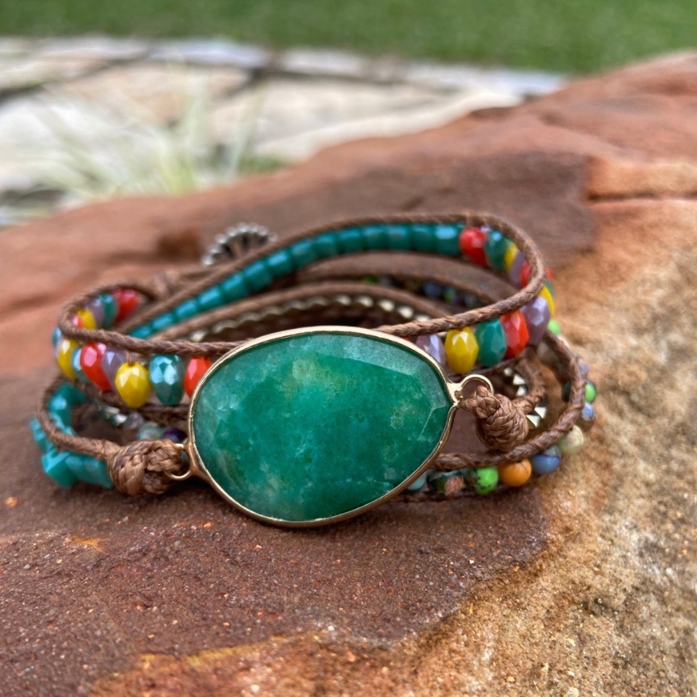 Emerald Green Stone Wrap Bracelet